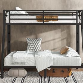 Metal Twin over Full Bunk Bed with Ladder and Guard Rail