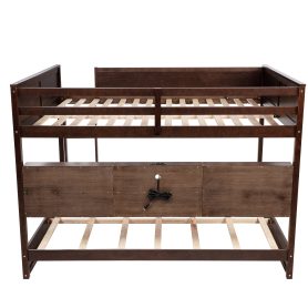 Queen Over Queen Bunk Bed with Built-in Storage Cabinets, Charging Station, Ladder, and Safety Guardrails