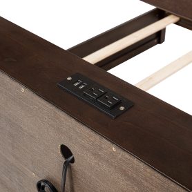 Queen Over Queen Bunk Bed with Built-in Storage Cabinets, Charging Station, Ladder, and Safety Guardrails