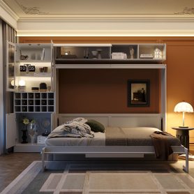 Queen Murphy Bed Wall Bed with Sofa, Shelves USB & Light