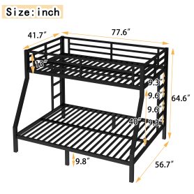 Metal Twin over Full Bunk Bed with Ladder and Guard Rail