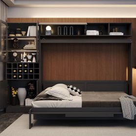 Queen Size Murphy Bed Wall Bed with Sofa, Shelves USB & Light