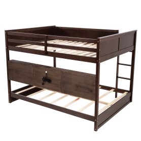 Queen Over Queen Bunk Bed with Built-in Storage Cabinets, Charging Station, Ladder, and Safety Guardrails