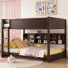 Queen Over Queen Bunk Bed with Built-in Storage Cabinets, Charging Station, Ladder, and Safety Guardrails