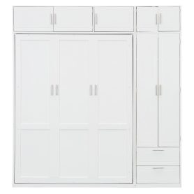 Queen Size Wall Murphy Bed With Top Cabinet, Shelves And Wardrobe