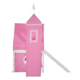 Castle Style Twin Size Loft Bed with Slide, Pink Tent and Tower
