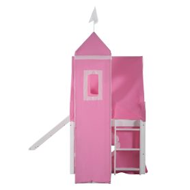 Castle Style Twin Size Loft Bed with Slide, Pink Tent and Tower