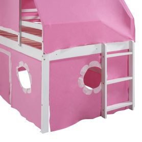 Castle Style Twin Size Loft Bed with Slide, Pink Tent and Tower