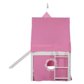Castle Style Twin Size Loft Bed with Slide, Pink Tent and Tower