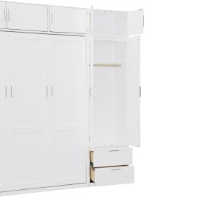 Queen Size Wall Murphy Bed With Top Cabinet, Shelves And Wardrobe