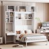 Full Size Wall Murphy Bed with Desk, Top Cabinet and Storage Shelves