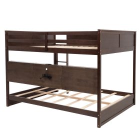 Queen Over Queen Bunk Bed with Built-in Storage Cabinets, Charging Station, Ladder, and Safety Guardrails