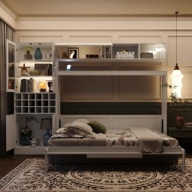 Full Size Murphy Bed Wall Bed With Sofa, Shelves Usb & Light