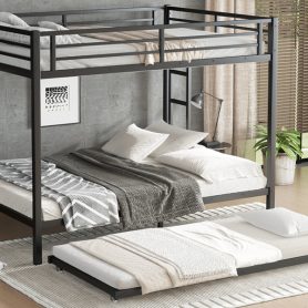 Queen over Queen Metal Bunk Bed with Twin Size Trundle