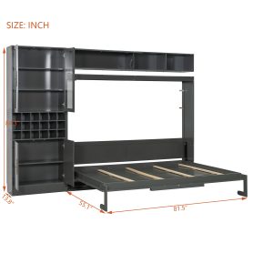 Queen Size Murphy Bed Wall Bed with Sofa, Shelves USB & Light