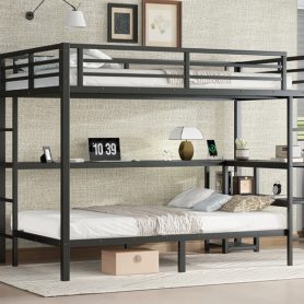 Full Over Twin Bunk Bed With Desk, Shelves, Multiple Placement, LED And USB