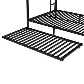 Queen over Queen Metal Bunk Bed with Twin Size Trundle