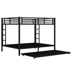 Queen over Queen Metal Bunk Bed with Twin Size Trundle