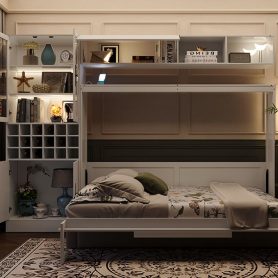 Full Size Murphy Bed Wall Bed With Sofa, Shelves Usb & Light