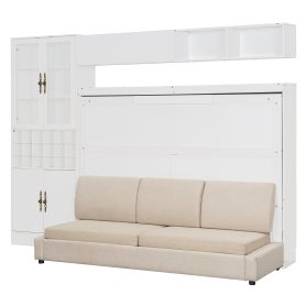 Full Size Murphy Bed Wall Bed With Sofa, Shelves Usb & Light