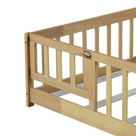 Twin Size Floor Bed With Fence, Door and Safety Guardrails 35 Twin Size Floor Bed With Fence, Door and Safety Guardrails