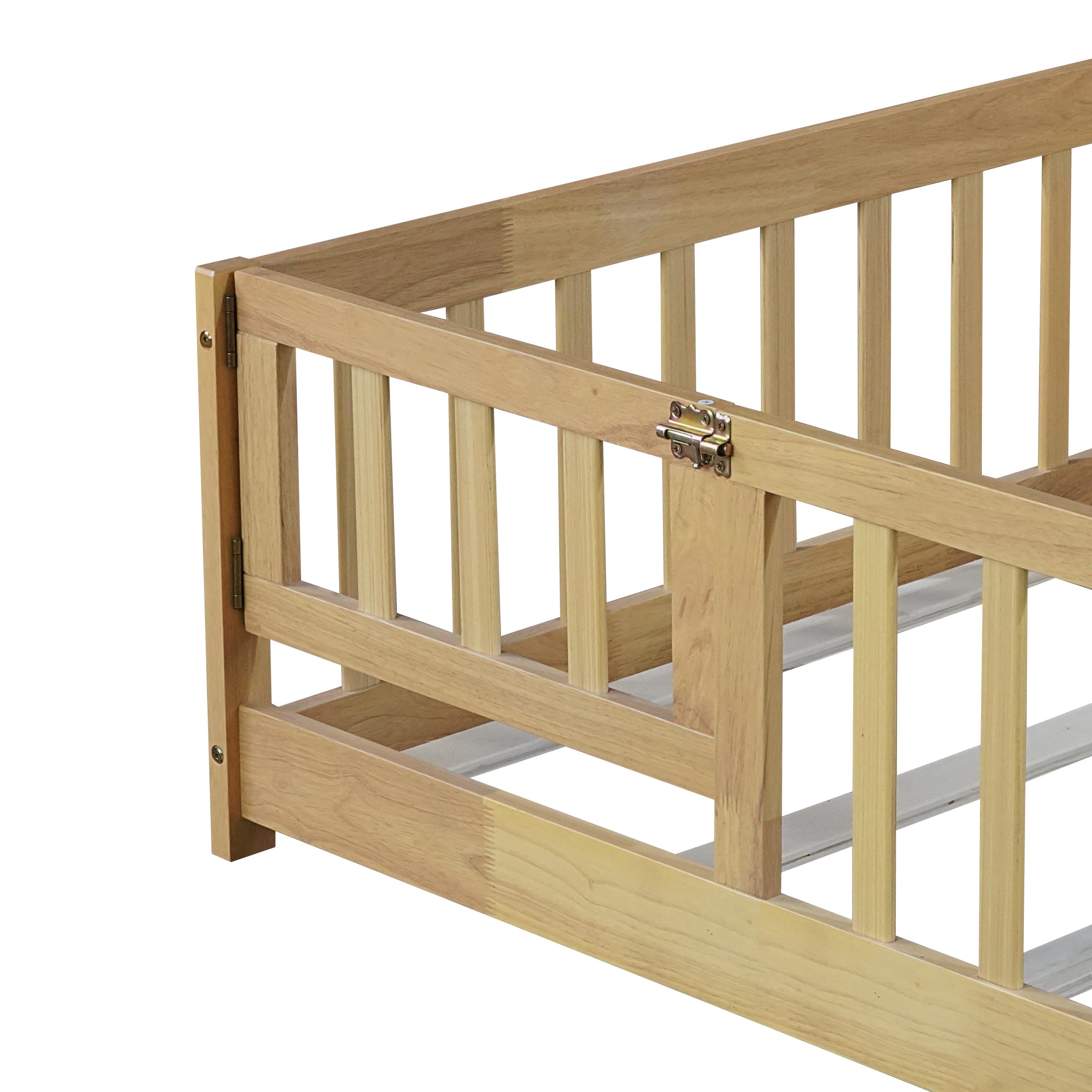 Twin Size Floor Bed With Fence, Door and Safety Guardrails 17 Twin Size Floor Bed With Fence, Door and Safety Guardrails