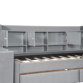 Twin Size Upholstered Daybed with Drawers, Shelves, Flip Cabinets & Side Table