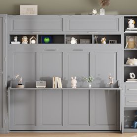 Queen Size Wall Bed with Closet, Drawers and Shelves