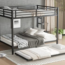 Queen over Queen Metal Bunk Bed with Twin Size Trundle