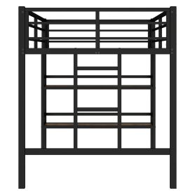 Twin Size Metal Loft Bed With Storage Shelf, Easy Climbing Ladder And Guardrails