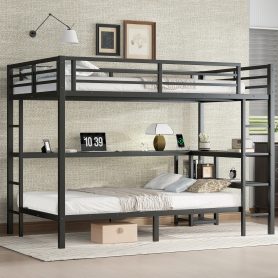 Full Over Twin Bunk Bed With Desk, Shelves, Multiple Placement, LED And USB