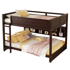 Queen Over Queen Bunk Bed with Built-in Storage Cabinets, Charging Station, Ladder, and Safety Guardrails