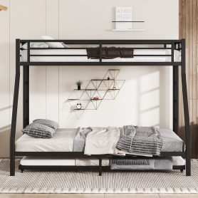 Twin Xl Over Queen Metal Bunk Bed With Twin Size Trundle