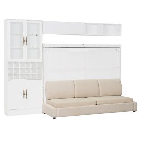 Full Size Murphy Bed Wall Bed With Sofa, Shelves Usb & Light