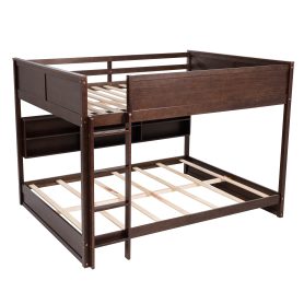 Queen Over Queen Bunk Bed with Built-in Storage Cabinets, Charging Station, Ladder, and Safety Guardrails
