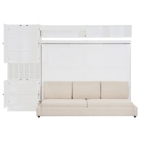 Queen Murphy Bed Wall Bed with Sofa, Shelves USB & Light