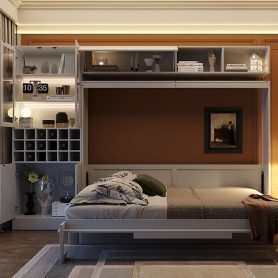 Queen Murphy Bed Wall Bed with Sofa, Shelves USB & Light