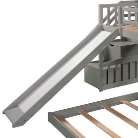 Twin over Twin Bunk Bed with Stairway, Two Drawers and Slide