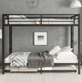 Queen over Queen Metal Bunk Bed with Twin Size Trundle