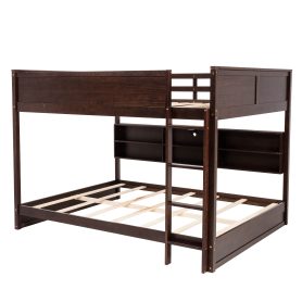 Queen Over Queen Bunk Bed with Built-in Storage Cabinets, Charging Station, Ladder, and Safety Guardrails