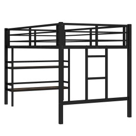 Twin Size Metal Loft Bed With Storage Shelf, Easy Climbing Ladder And Guardrails