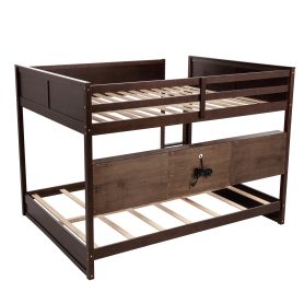 Queen Over Queen Bunk Bed with Built-in Storage Cabinets, Charging Station, Ladder, and Safety Guardrails
