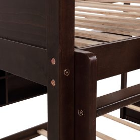 Queen Over Queen Bunk Bed with Built-in Storage Cabinets, Charging Station, Ladder, and Safety Guardrails