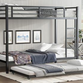 Twin XL over Twin XL Metal Bunk Bed with Twin Size Trundle