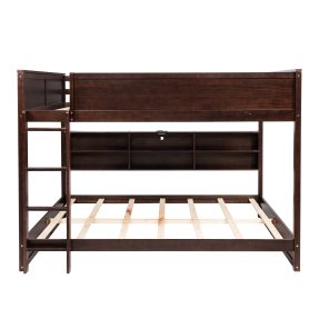 Queen Over Queen Bunk Bed with Built-in Storage Cabinets, Charging Station, Ladder, and Safety Guardrails