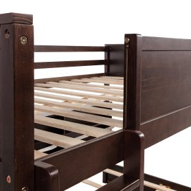 Queen Over Queen Bunk Bed with Built-in Storage Cabinets, Charging Station, Ladder, and Safety Guardrails