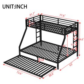 Twin Xl Over Queen Metal Bunk Bed With Twin Size Trundle