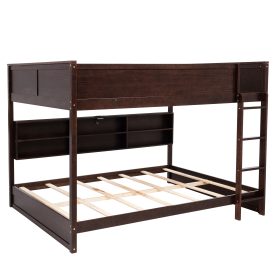 Queen Over Queen Bunk Bed with Built-in Storage Cabinets, Charging Station, Ladder, and Safety Guardrails