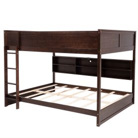Queen Over Queen Bunk Bed with Built-in Storage Cabinets, Charging Station, Ladder, and Safety Guardrails