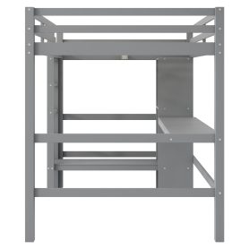 Full Size Loft Bed With Multifunction Shelves And Under-bed Desk